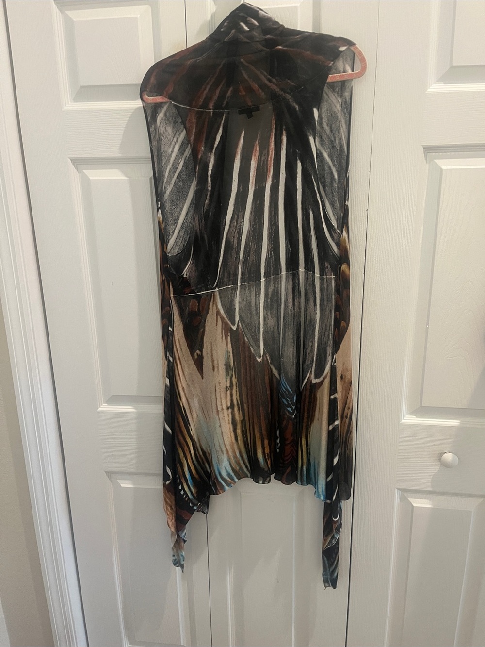 Draped Open Front Vest Cardigan - Black Multi - Picture 3 of 5